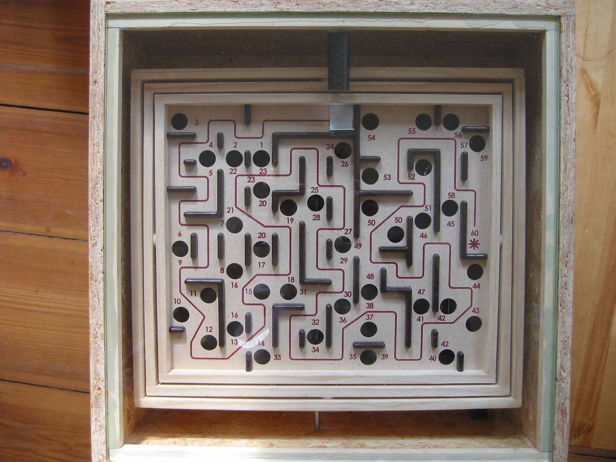 Top view of the labyrinth with contact rods mounted below hole 42